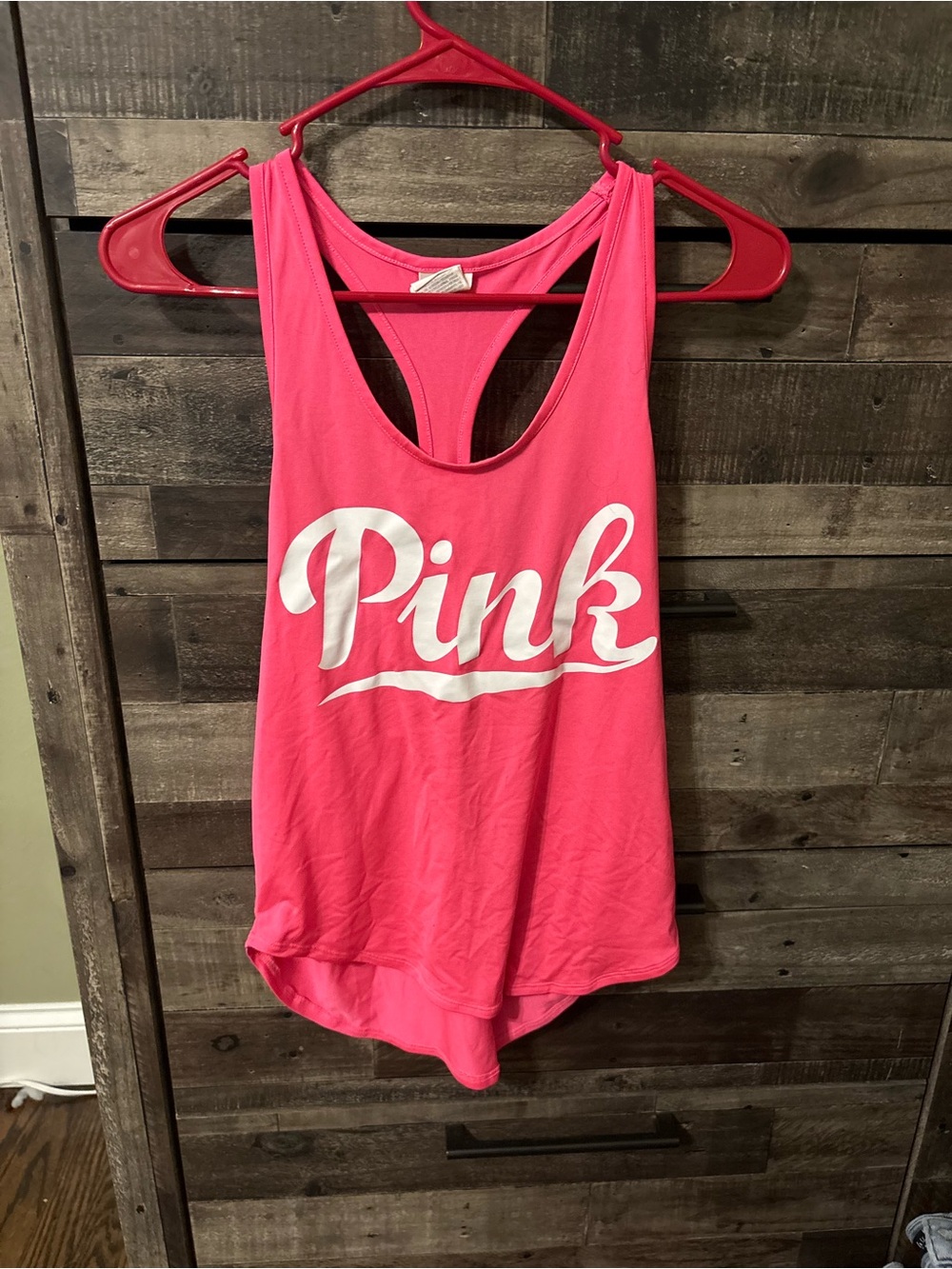 Victoria's Secret PINK Hot Pink Racerback Tank with White Logo